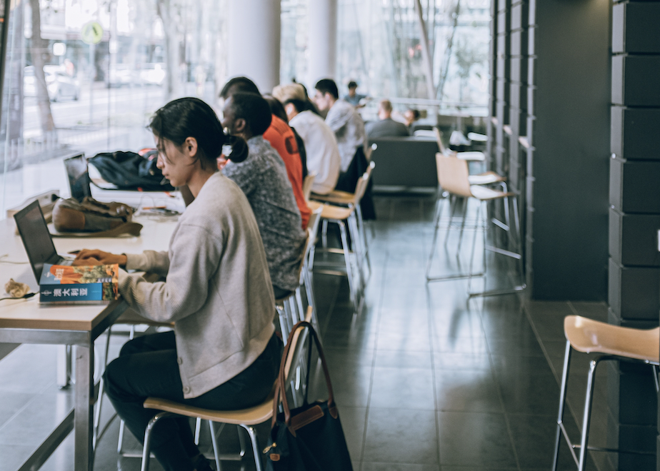 People working in cafe